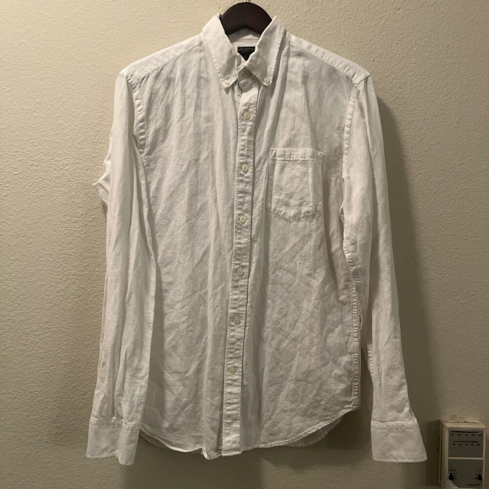 Banana Republic SZ S Cotton Linen White Women's Button Up Shirt Pocket